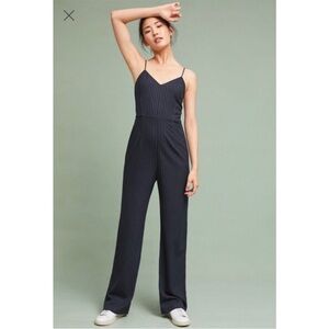 Anthropologie Navy Pinstripe Spaghetti-Strap Jumpsuit
